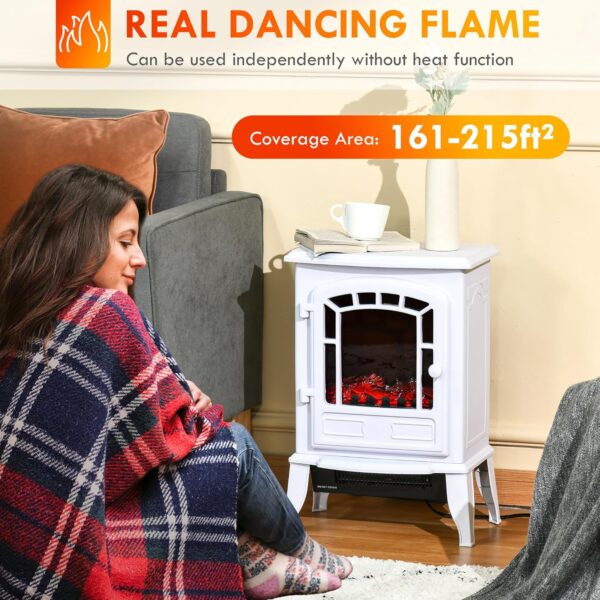 HOMCOM 22" Free Standing Electric Fireplace Stove, Fire Place Heater with Realistic Flame Effect, Overheat Safety Protection, 750W / 1500W, White - Image 3