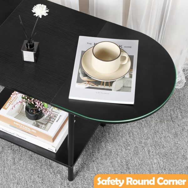 Coffee Tables for Living Room,2-Tier Small Coffee Table Industrial Modern Black Coffee Table with Storage Shelf and Wood Tabletop for Small Space,Home Office - Image 4