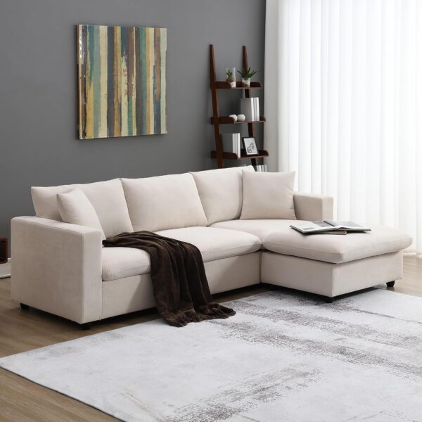 100.4" Modular Sectional Sofa for Living Room, Modern Convertible L Shaped Cloud Couch Set with Ottoman, 4 Seater Polyester Fabric Sofa with 2 Pillows for Apartment Office - Image 3