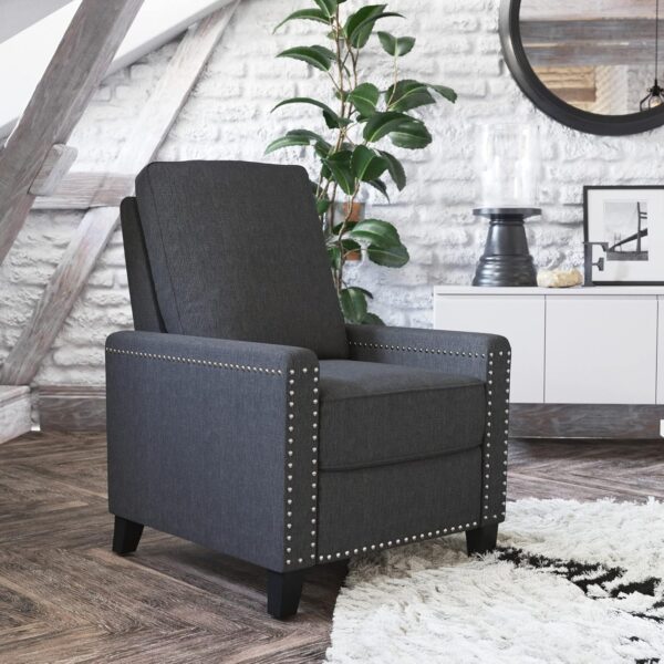 Flash Furniture Carson Transitional Style Push Back Recliner Chair - Gray Fabric Upholstery - Accent Nail Trim - Pillow Back Recliner - Image 2
