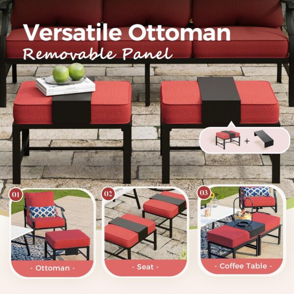 Patio Furniture Set 5 pcs, Outdoor Patio Furniture, 3-Seat Sofa, 2 Swivel Chairs, 2 Ottomans and 5.75" Extra Thick Cushion, Patio Conversation Set for Garden Backyard Deck,Red - Image 5