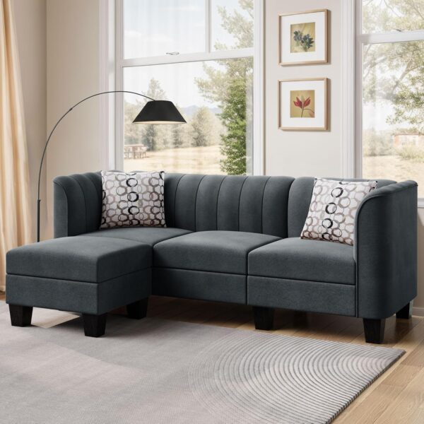 JAMFLY 79'' Sectional Sofa Couch for Living Room, Small 3-Seat L Shaped Couch with Linen Fabric, Convertible Sofa with Chaise Clearance Set for Small Space (Dark Grey) - Image 7