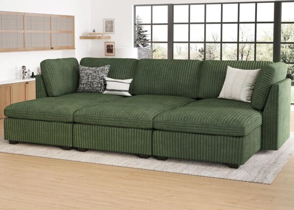 Belffin Modular Sectional Sofa with Storage 6 Seat Corduroy Sectional Sleeper Sofa Bed Modular Sectional Couches for Living Room Green Cloud Couch