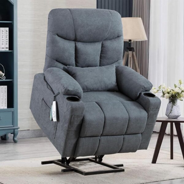 Power Lift Recliner Chair with Massage & Heat for Elderly, Linen Fabric Lazy Recliner Sofa Chairs with Cup Holders/USB/Side Pockets for Living Room - Image 2
