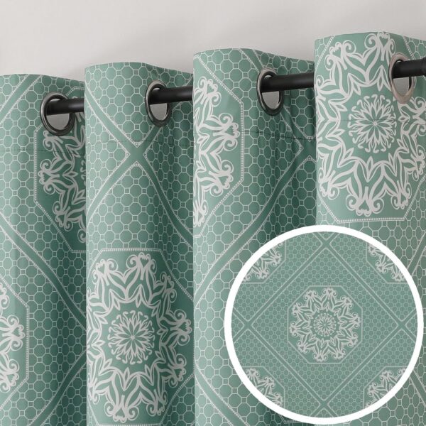 Airwill Vintage Medallion Pattern Blackout Curtains, Room Darkening 63 Inch 2 Panels Set, Grommet Top Window Treatment Drapes (52 x 63 Inch, 2 Panels, Green) - Image 2