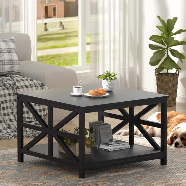 GreenForest Coffee Table with Storage, 27.6 inch Square Coffee Table, Seamless One-Piece Tabletop Design, Small Coffee Tables for Living Room, Farmhouse Sofa Table, Rustic Center Table, Black - Image 7