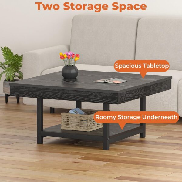 Coffee Table for Living Room Square LED Coffee Tables with Storage 31.5 inch Modern Farmhouse Center Table with Half Split Tabletop, Black - Image 4
