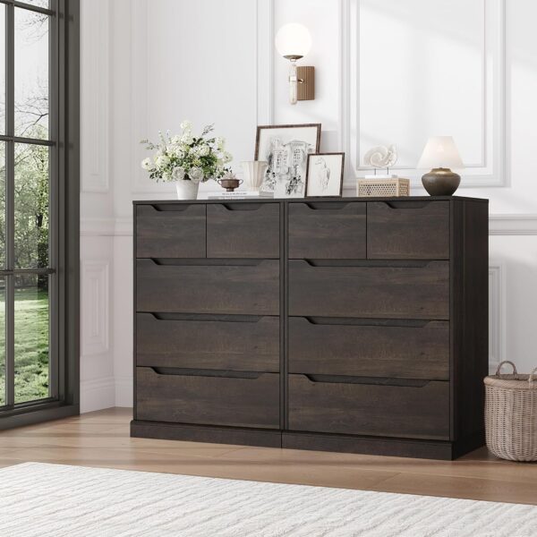 HOSTACK Modern 5 Drawer Dresser for Bedroom, Chest of Drawers with Storage, Wood Storage Chest Organizers with Cut-Out Handles, Accent Storage Cabinet for Living Room, Entryway, Hallway, Dark Brown - Image 4