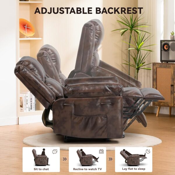 COMHOMA Power Lift Recliner for Elderly, Lift Chair with Heat and Massage，PU Recliner Sofa with Timing Function 2 Side Pockets and Infinite Position for Living Room, Brown - Image 5