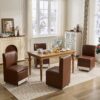 TYBOATLE Upholstered Dining Chairs Set of 4 Swivel Dining Room Chairs Kitchen Chairs w/Casters & Storage Comfy Modern Rolling Brown Leather Chair for Living Room Armless Chair (4, Chestnut Brown) - Image 4