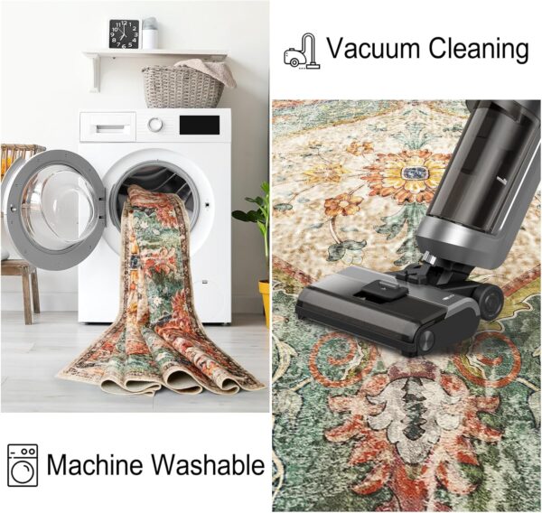 5x7 Area Rugs for Living Room Machine Washable Vintage Boho Rugs Bedroom Carpet Rugs Non Slip Low Pile Water Repellent Soft Distressed Indoor Decor Polyester Area Rug Beigered - Image 5