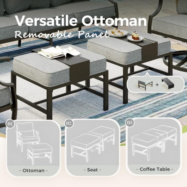 Patio Furniture Set 5 pcs, Outdoor Patio Furniture, 3-Seat Sofa, 2 Swivel Chairs, 2 Ottomans and 5.75" Extra Thick Cushion, Patio Conversation Set for Garden Backyard Deck,Grey - Image 5