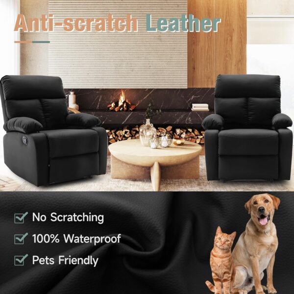 Manual Small Recliner Chair for Adults, Small Recliners for Small Spaces, Faux Leather Reclining Chairs, Single Lazyboy Recliner Sofa for Living Room, RV, Bedroom, Black - Image 4