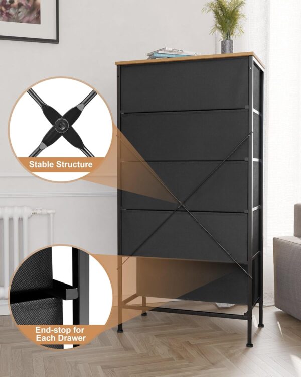 Crestlive Products Rattan Dresser Storage Tower, Tall Fabric Dresser, Chests of Drawers, Wood Top &Wood Handles - Organizer Unit for Bedroom, Hallway, Entryway, Closets - 5 Drawers (Natural) - Image 6