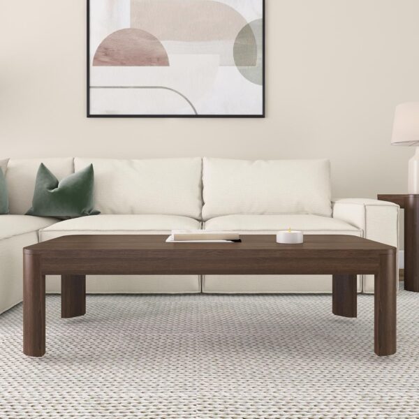 Plank+Beam Modern Rounded Coffee Table, 54 Inch, Solid Wood Contemporary Center Table for Living Room, Rectangle Tea Table, Walnut - Image 2