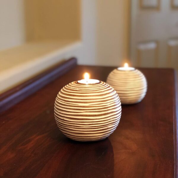 Tuva Orb Candle Holders (Gift Boxed Set of 2), Table Centerpieces for Dining or Living Room, Spa, Bathroom, Kitchen Counter, Mantle or Coffee Table Decor (Light Brown and White) - Image 7