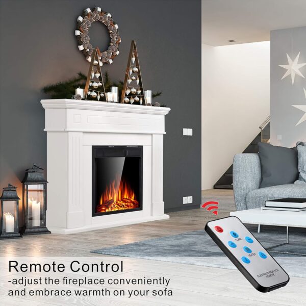 JAMFLY Electric Fireplace Mantel Package Wooden Surround Firebox TV Stand Free Standing Electric Fireplace Heater with Logs, Adjustable Led Flame, Remote Control, 750W-1500W, Lvory White - Image 3