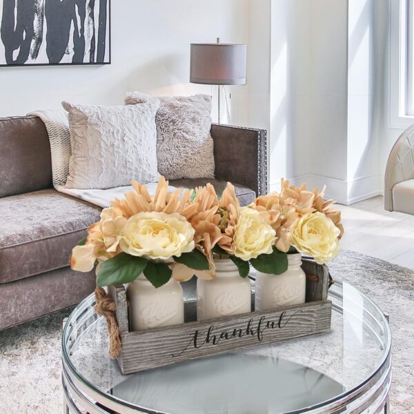 Besuerte Farmhouse Centerpieces for Tables - Mason Jar Centerpieces for dining table, Coffee Table Centerpieces for Living room with 3 White Mason Jars, Dining Table Decor - Image 4