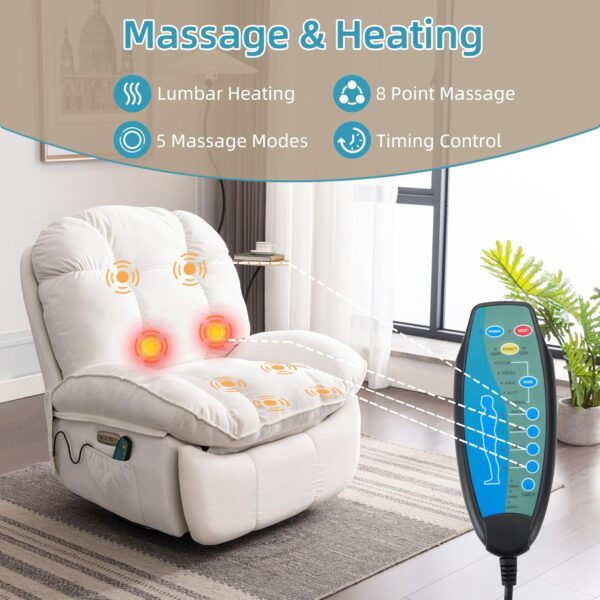 DYHOME Power Recliner Chair, Massage Chair Recliner with Heated, Modern Swivel Rocking Recliner Chairs for Adults with USB, USB-C, White Reclining Swivel Chairs for Living Room, Bedroom - Image 4