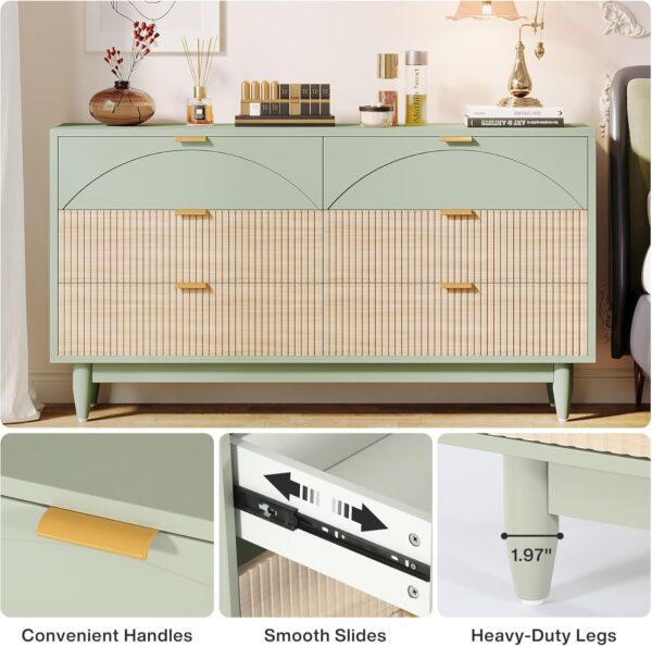 Tribesigns 6-Drawer Dresser for Bedroom: 55 Inches Modern Chest of Drawers with Gold Metal Handles, Green Long Double Dresser Organizer Wood Cabinet for Bedroom, Closet, Living Room - Image 7