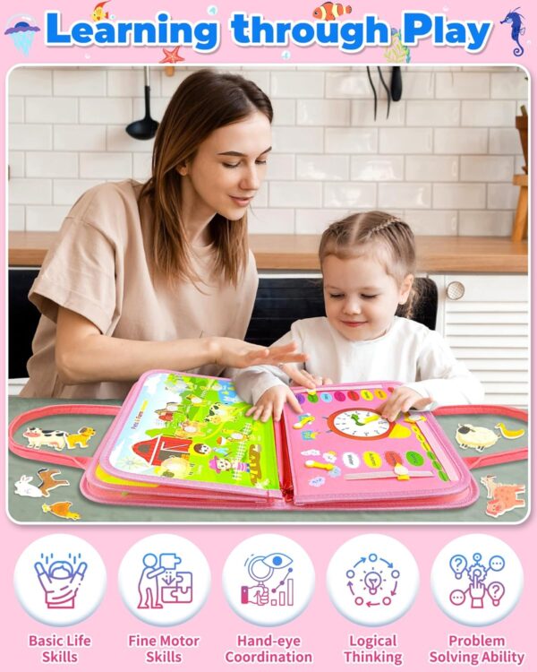 Gojmzo Busy Board Montessori Toys for 1 2 3 4 Year Old Girl Birthday Gifts, Busy Book Sensory Toys for Toddlers 1-3, Toddler Girl Toys Age 1-2, 2-4, Learning Educational Toy Travel Activities - Image 5