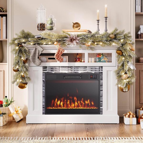 COSTWAY 23 Inches Electric Fireplace Insert, 750W/1500W Fireplace Heater with Remote Control, Adjustable Flame Color & Brightness, 1H-8H Timer, Thermostat and Overheat Protection - Image 3