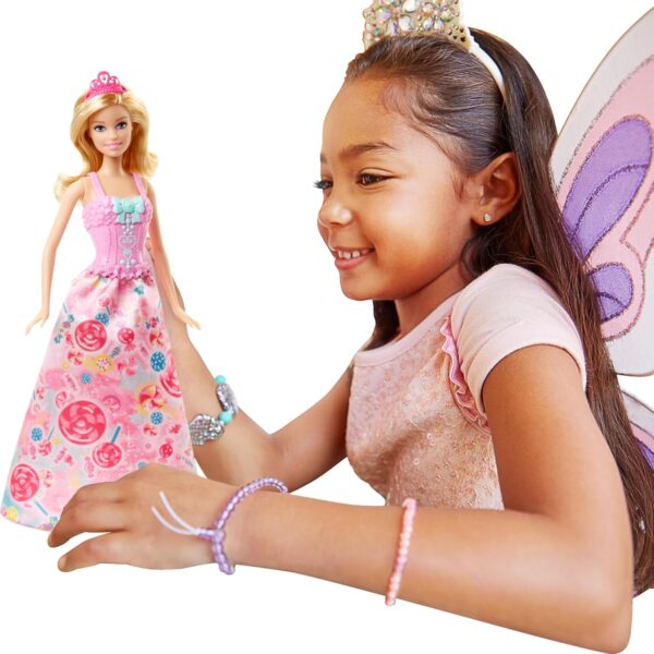 Barbie Doll Fantasy Dress-Up Set with Blonde Fashion Doll, Candy-Inspired Clothes & Accessories like Fairy Wings & Mermaid Tail - Image 2
