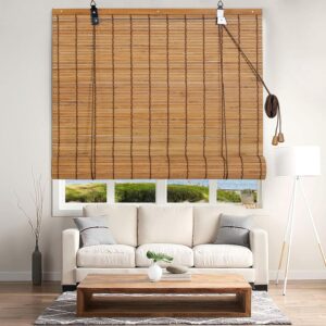 Bamboo Blinds Bamboo Shades Roll Up Light Filtering Window Shades Curtains for Interior Outdoor Windows Home Patio Porch Brown 36''W X 72''H