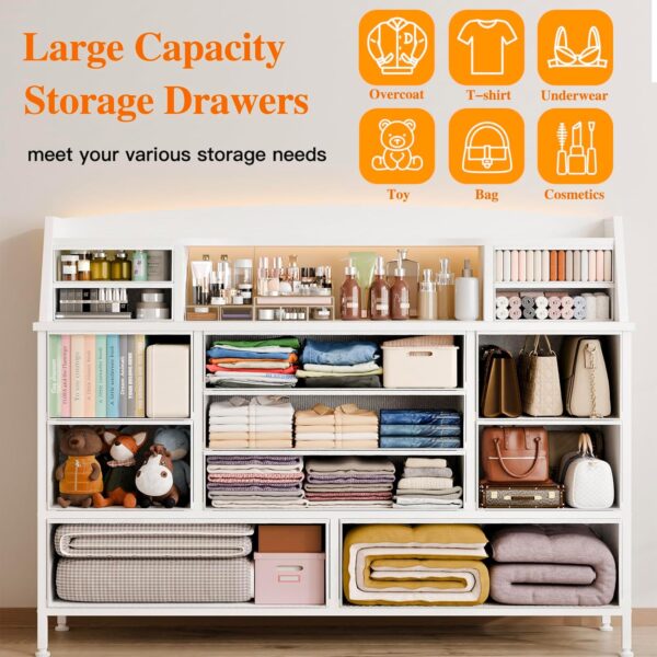 Fixwal White Dresser for Bedroom with 13 Drawers, Fabric Chest of Drawers with PU Finish for Kids, Girls, Adults, Nursery, Living Room, Closet, Entryway, Hallway - Image 3