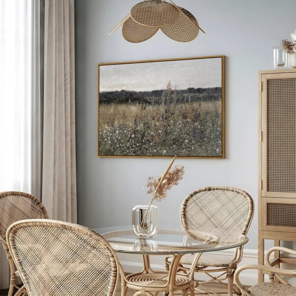 InSimSea Framed Canvas Wall Art Vintage Decor, Landscape Wall Art, Meadow with Flowers Art Decor, Modern Farmhouse Decor, Cottagecore Bedroom Bathroom Office Decor, 24"x36" - Image 4