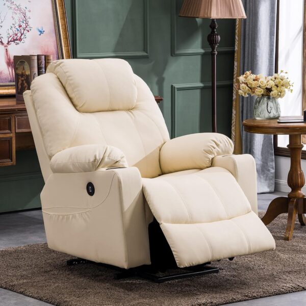 MCombo Electric Power Lift Recliner Chair Sofa with Massage and Heat for Elderly, 3 Positions, 2 Side Pockets, and Cup Holders, USB Ports, Faux Leather 7040 (Medium, Cream White) - Image 4