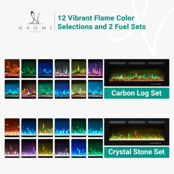Electric Fireplace 30" with Remote and Touch Screen, Electric Fireplace Inserts Recessed, 12 Flame Colors Electric Fireplace Heater, Wall Mount Fireplace with Carbon & Crystal Logs, 750W/1500W - Image 6