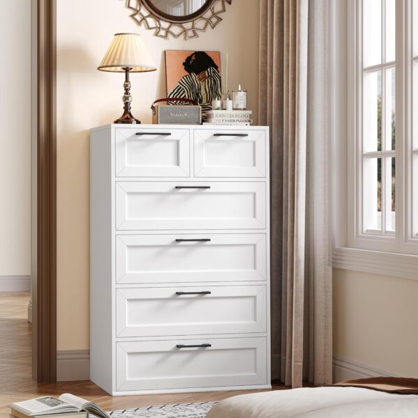 Dresser for Bedroom, White Dresser, Tall Dresser with 6 Drawers, Trapezoidal Design Chest of Drawers, Bedroom, Hallway, Entryway - Image 3