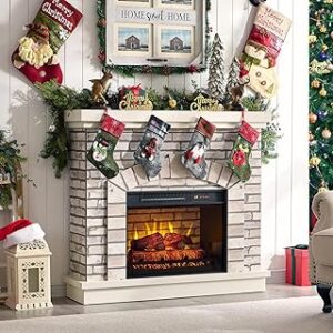 Farmhouse Electric Fireplace with Mantel, 42" Fireplace TV Stand with 23'' Freestanding Electric Fireplace Heater, Remote Control, Adjustable 3D Realistic Flame Level for Living Room, White