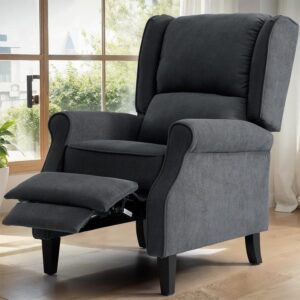 Modern Recliner Chair, Single Sofa Chair with Thick Seat Cushion, Push Back Recliner with Heat and Massage, Comfortable Wing Back Chair for Bedroom, Living Room(Gray, Single)
