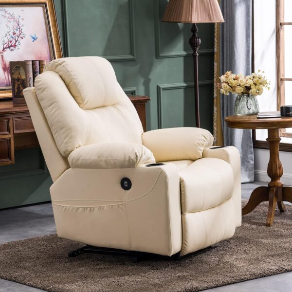 MCombo Electric Power Lift Recliner Chair Sofa with Massage and Heat for Elderly, 3 Positions, 2 Side Pockets, and Cup Holders, USB Ports, Faux Leather 7040 (Medium, Cream White) - Image 2