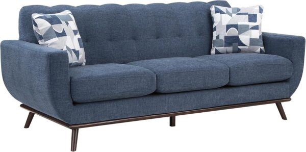 Lexicon Small Couch Mid Century Modern Sofa Living Room Sofa Couch with 2 Accent Pillows, Button Tufted Upholstered Small Sofa for Bedroom/Waiting Room/Office/Apartment, 86.5'' Sofa, Blue Chenille - Image 3
