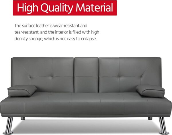 Yaheetech Modern Faux Leather Sofa Bed Convertible Folding Futon with Armrest Home Recliner Home Furniture for Living Room Gray - Image 6