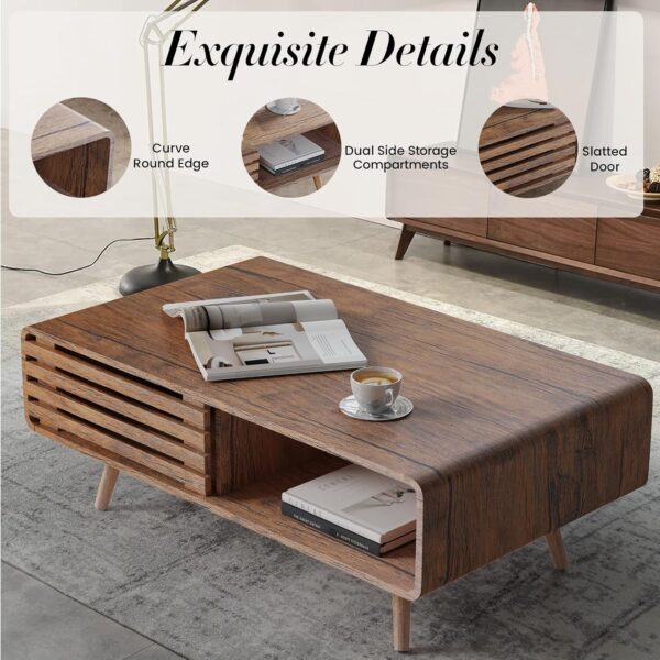 Coffee Table with Storage, Mid Century Modern Coffee Table for Living Room, Farmhouse, Rectangle Coffee Table, Wooden Center Table (Walnut) - Image 5