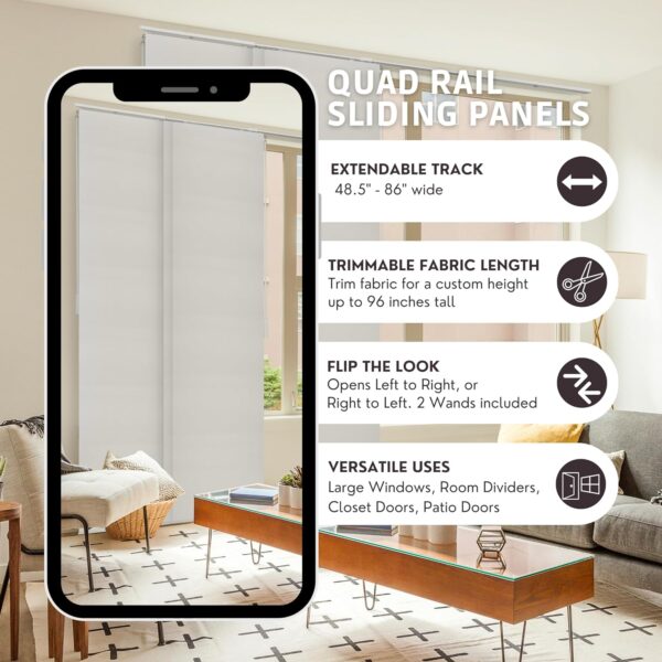 CHICOLOGY Blinds for Sliding Glass Doors , Vertical Blinds for Patio Doors , Room Divider ,Skyrise White (Light Filtering) W:46-86 x H: 0-96 inch - Image 4