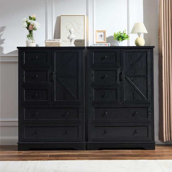 SOOWERY Dresser for Bedroom, 5 Drawer Wood Dresser, Black Dresser Farmhouse Dressers with 5 Wooden Drawers and Storage Cabinet, 48 Inch Tall Chest of Drawers for Bedroom, Living Room - Image 4