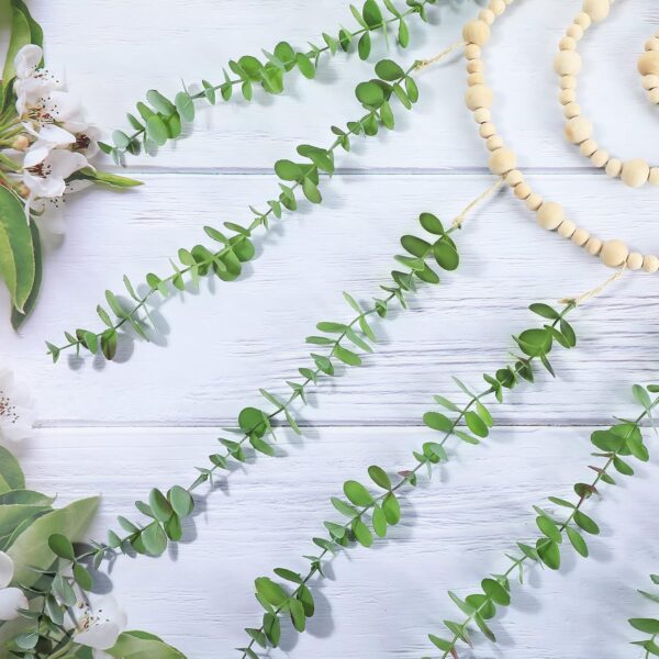 Hanging Eucalyptus Boho Wall Decor Large Boho Bedroom Wall Hanging Wooden Bead Garland Artificial Eucalyptus Natural Greenery Decoration, 36 x 36 Inch - Image 3