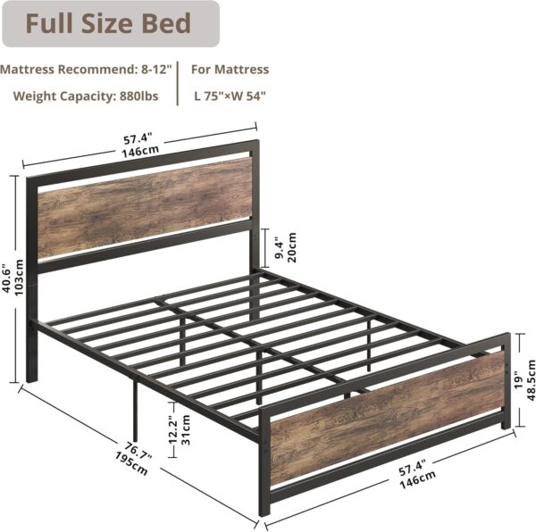 LIKIMIO Full Bed Frame with Headboard and Footboard, Metal Strong Supports, Easy Assembly, Noise-Free, No Box Spring Needed, Walnut - Image 2