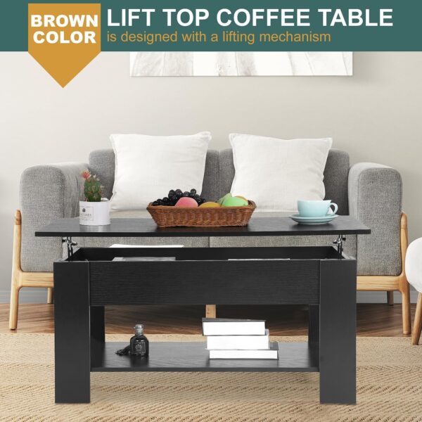 PayLessHere Coffee Table Lift Top Coffee Tables with Hidden Compartment and Storage Shelf Wooden Lift Tabletop Dining Table for Living Room Home (Black, 39" D x 28" W x 24" H) - Image 3