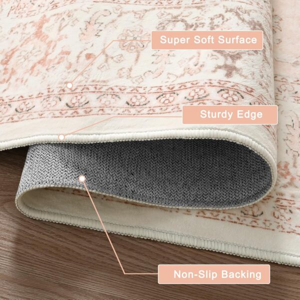 LIVEBOX Pink Area Rug 5x7 - Large Oriental Floral Living Room Rug Vintage Non-Slip Indoor Rug Aesthetic for Bedroom, Soft Retro Carpet Print Distressed Accent Rug for Apartment, Pink - Image 2
