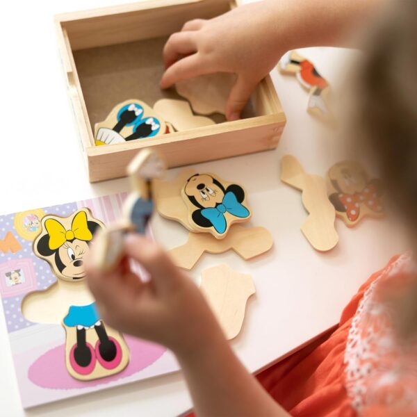Melissa & Doug Disney Minnie Mouse Mix and Match Dress-Up Wooden Play Set (18 pcs) - Minnie Mouse Toys For Disney Fans, Fashion Puzzle Travel Toys For Kids Ages 3+ - Image 6