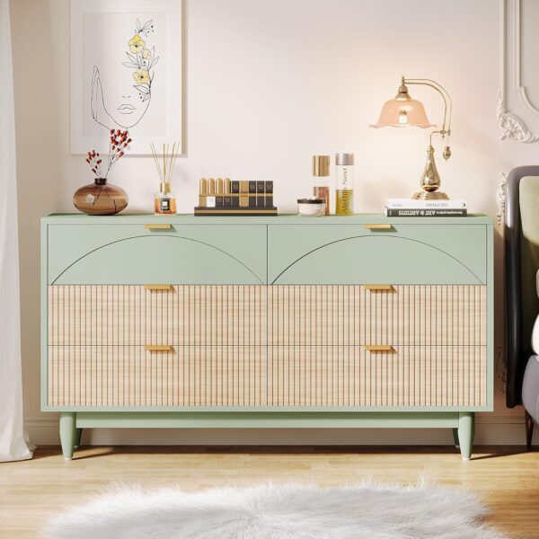 Tribesigns 6-Drawer Dresser for Bedroom: 55 Inches Modern Chest of Drawers with Gold Metal Handles, Green Long Double Dresser Organizer Wood Cabinet for Bedroom, Closet, Living Room - Image 5