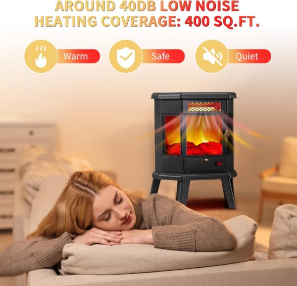 Electric Fireplace Heater 22 in Freestanding Fireplace Stove Infrared Fireplace RealSmart with 3D Flame Effect Remote Control, Timer, Overheating Protection Heater for Indoor Use Black - Image 6