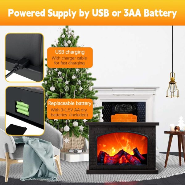 Fireplace Lanterns Decorative,Small Fake Fireplace,Flame Effect LED Fire Lamp,Battery Operated USB Charge Portable Fireplace,Indoor Outdoor Christmas Decoration (No Heater Function Black) - Image 3