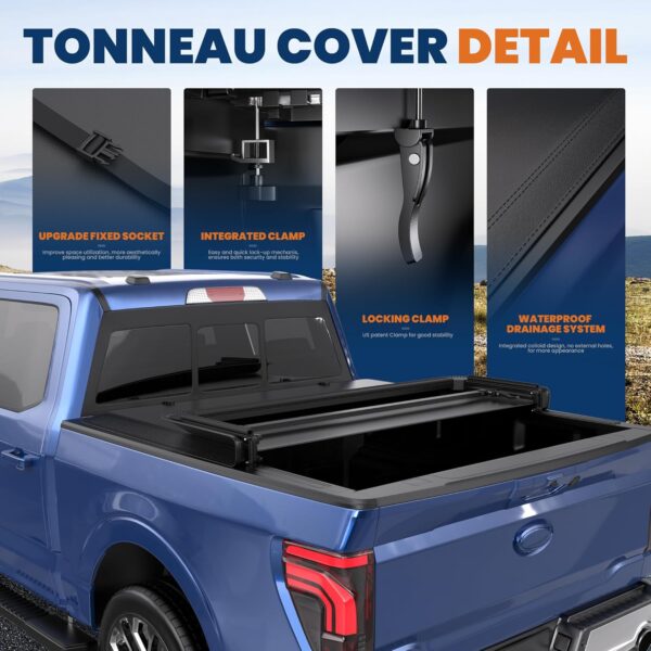Tri 3-Fold 5.5 FT Soft Folding Truck Bed Tonneau Cover On Top Compatible with 2015-2024 Ford F150 F-150 Bed 3 Fold Styleside - Image 4